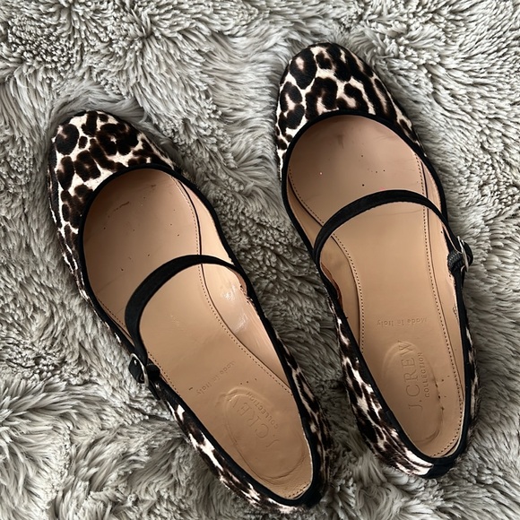 J.Crew Womens Janey calf hair flats leopard print shoes flats 7.5 Mary Jane - Picture 11 of 16